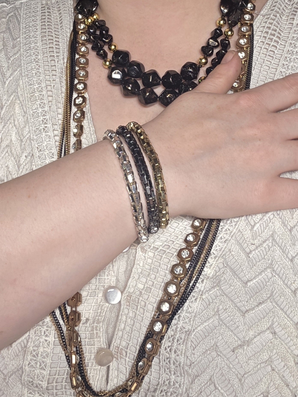 Black, gold and silver Necklace And Bracelet jewelry set.